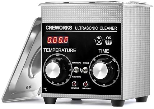 CREWORKS 1.3L Limpiador de Ultrasonidos con Temporizador y Calentador Limpiador Ultrasónico de Acero Inoxidabale Máquina de Ultrasonidos para Limpieza de Gafas/Joyas/Anillos (1,3 L)