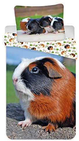Jerry Fabrics Kinder Jugend Bettwäsche mit Wendemotiv Meerschweinchen Guinea Pig Haustier, Bettdeckenbezug 140x200 cm, Kopfkissenbezug 70x90, 100 % Baumwolle Reißverschluss, Mehrfarbig, 20BS411