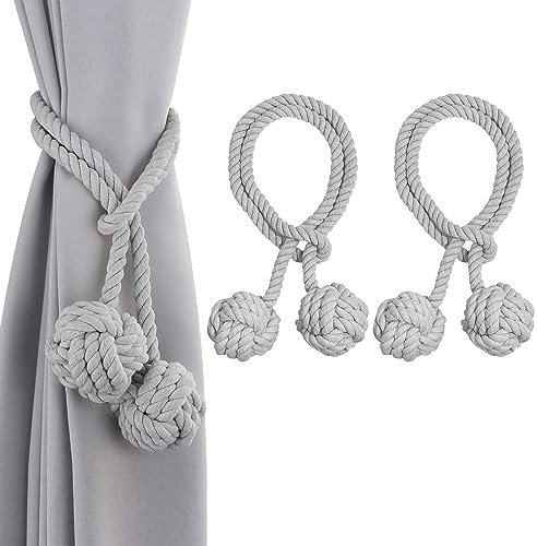 starfa lab 2 Stück Vorhang Raffhalter, Vorhang Zugband Handstricken Seil mit Ball (Grau)