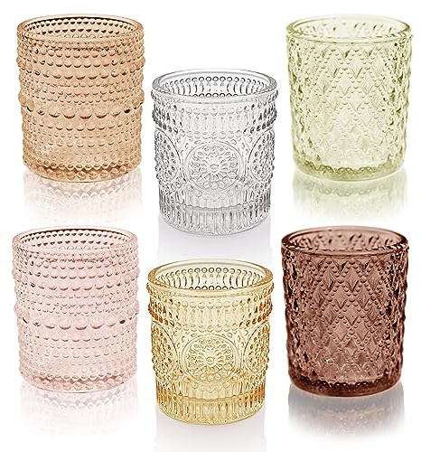 24 pcs Fall Votive Candle Holders, 6 Colors 3 Patterns Tealight Candle Holders for Wedding Table Centerpiece Birthday Party Decoration