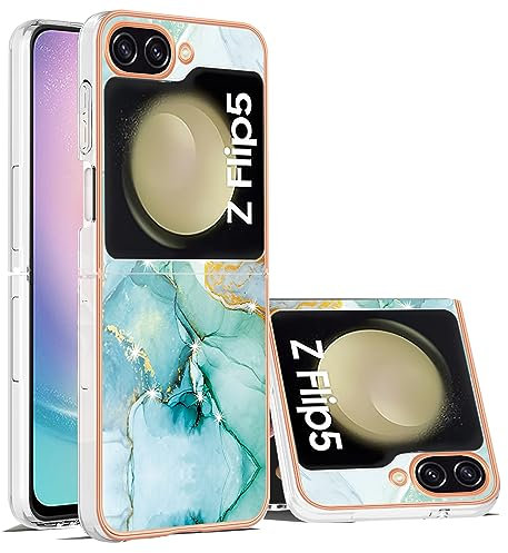 Kainevy Cover per Samsung Z Flip 5 Antiurto Sottile Rigida Colorate Effetto Marmo [Supporto Ricarica Wireless], per Samsung Galaxy Z Flip 5 Cover Silicone Elegante Belle Case per Donne (Verde)