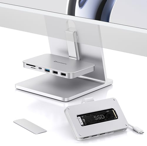 Minisopuru iMac Zubehör für iMac 2021/2023/2024, iMac USB Hub unterstützt 10 Gbit/s NVMe SATA SSD, iMac Hub für M1/M3/M4 mit 10 Gbit/s, SD/TF, iMac USB Adapter für iMac 24/Studio Display 27, Silber