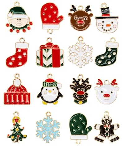 CHEERYMAGIC Christmas Charms, Christmas Pendant Charm Enamel Alloy Xmas Pendants Reindeer Snowman jewelry Charm for DIY Necklace Bracelet A6-SDSPPJ