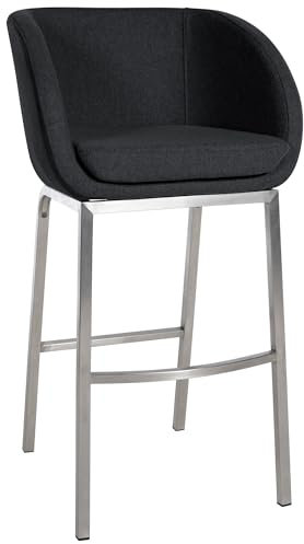 CLP Barhocker Rockhill Filz I Edelstahl Vierfußgestell Mit Fußstütze Und Filzbezug I Belastbar Bis 150 KG, Farbe:anthrazit, Gestell Farbe:Edelstahl