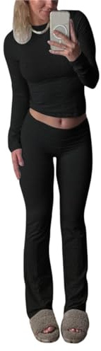 Agiyenna Tute Da Donna Sportive Y2K Lounge Set 2 Pezzi Slim Fit Crop Top e Pantaloni Lunghi Tuta Per Il Tempo Libero Yoga Tuta