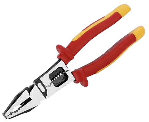 9 Inch 1000V Insulated Linesmans Pliers, Multipurpose Insulated Electrician Combination Plier with Wire Crimper/Stripper/Cutter, Heavy Duty Eccentric Pliers for Screwing, Crimping, Stripping, Shearing