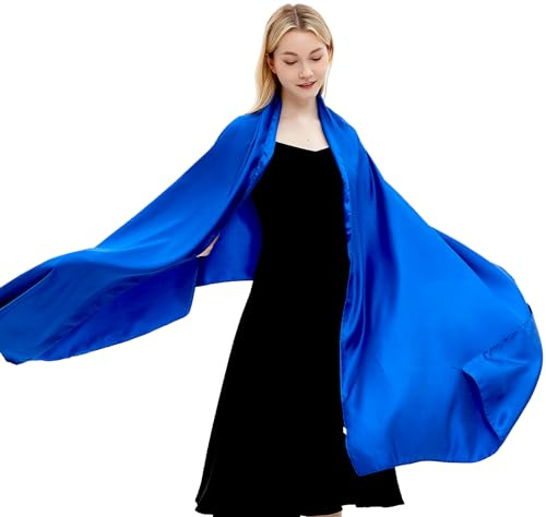 Bufandas y envolturas para mujer, vestidos de noche, bufanda de satén, extra larga, boda, novia, fiesta, estole brillante, azul, Talla única