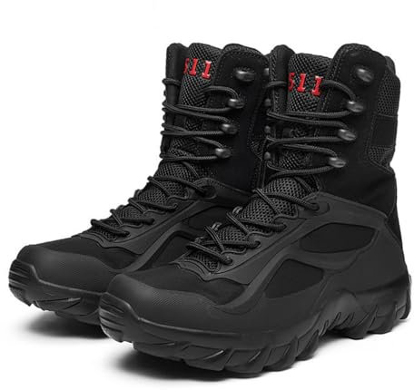 HUQHUMSK Stivali Da Lavoro Tattici Militari Da Uomo,Scarponi Da Trekking Da Combattimento Scarpe Per Tutti I Terreni,Desert Boots Alti Con Cerniera Laterale,Nero,40