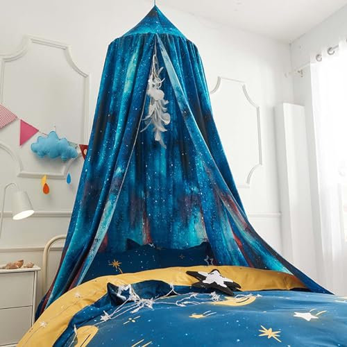 Odot Betthimmel Babybett, Bunte Sterne Betthimmel Mädchen und Jungen Himmelbett Vorhänge Kinder Baldachin Kinderzimmer Rund Hängende Princess Moskitonetz für Babyzimmer (65cm,Krawattenfärbung)