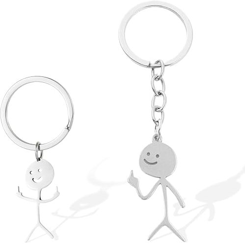 IBXWMNG 2er Set lustiger Skelett-Smiley mit Gebärdensprache als Schlüsselanhänger - Medium Stickman, niedliche Trend-Taschenanhänger& Auto-Schlüsselanhänger, perfektes Geschenkpaar.