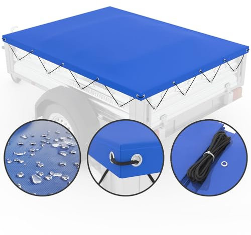 DARWiN® Anhänger Plane inkl. Planenseil 207,5 x 114 cm | PKW Anhängerplane 207 x 114 | 750kg Anhänger Flachplane mit Ösen | Abdeckplane wasserdicht | Plane für Stema Anhänger Abdeckung & viele mehr