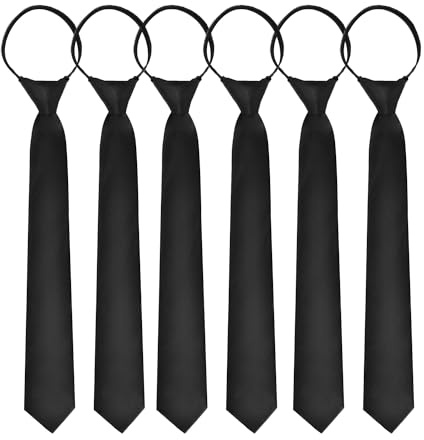 Aurya Boys Ties 6 Pieces Kids Neckties Adjustable Solid Color Zipper Tie for School Uniforms Graduation, 15 IN