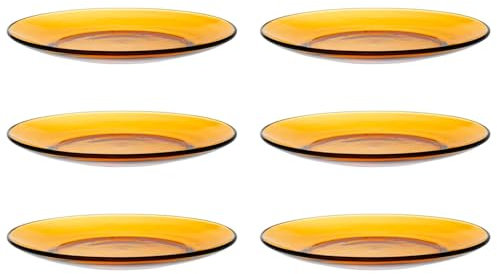Tradineur - Pack de 6 platos llanos de vidrio, modelo Lys, resistentes, vajilla de cocina, aptos para lavavajillas (Ámbar - Ø 23,5 cm)