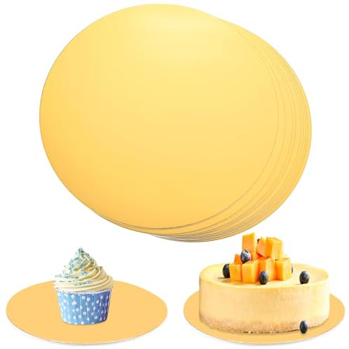 10 Stück Tortenplatte Pappe, Tortenunterlage Rund 25cm, Cake Boards Gold, Wiederverwendbar Kuchenplatte Rund Cakeboard Rund Tortenboden für Transport Kuchen Torten Dessert (Gold)