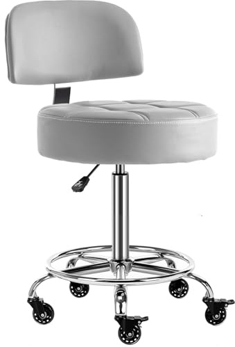 CoVibrant Lockable Stool with Back and Foot Rest Ergonomic Rolling Hydraulic Adjustable Stool for Doctor Esthetician Artist Home Small Office Desk (Grey, 24''-31'')
