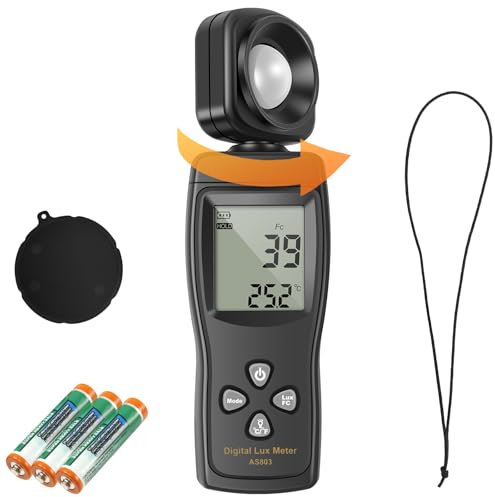 Luxómetro digital 0-200,000 lux fotómetro medidor de luz con pantalla LCD 180° giratorio digital para casa, oficina, fábrica laboratorio