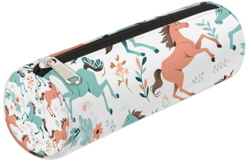 Mexpekil Trousse à crayons ronde ronde avec motif cheval dessiné à la main pour enfants, garçons et filles, pour fournitures scolaires