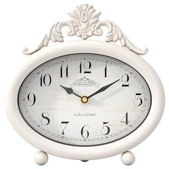 ChimeTide Vintage Table Clock, Desk and Shelf Decor Clock, French Rustic Antique Style White Mantel Clocks, for Farmhouse, Living Room, Bedroom, Bedside, Gift (7.87 H x 7.87 W)