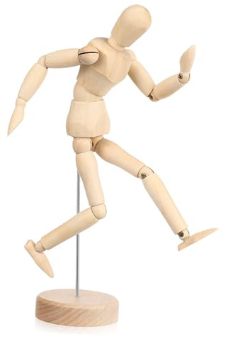 HOODANCOS Manichino Legno con Articolazioni Mobili Base Stabile e Corpo Flessibile per Schizzi Pittura e Decorazione Scrivania