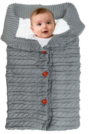 LPZMPZ Winterfußsack, Fußsack Kinderwagen, Universal Wintersack Buggy, Stricken Footmuff, Babyschlafsack Winter mit Fleece, Warmes Fußsäcke, Kinderwagendecke für Baby von 0-12 Monaten (Grau)
