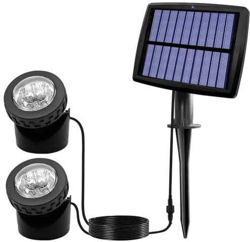 Buhdjfnke Faretti Solari per Laghetto, Luci Solari Subacquee A LED con Faretto Sottomarino Impermeabile A Doppia Testa per Illuminazione C
