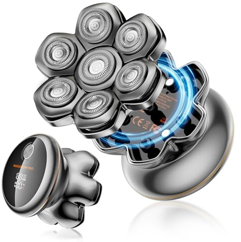 MAXGROOM Afeitadora Cabeza Hombre PRO, Maquina Afeitar Hombre, Afeitadora para Calva en Seco y Húmedo, 140 Mins de Uso, 7 Cabezales, Magnético, 100% impermeable