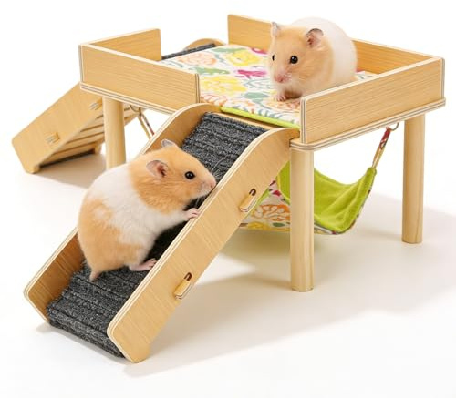 Maison en bois pour cochon d'Inde - 40 x 30 x 21,5 cm - Grande maison à deux étages pour cochons d'Inde - Cachette en bois pour petits animaux domestiques - Couleur bois d'origine