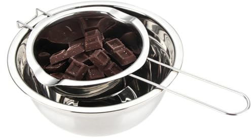 GALPADA Pentola per Bagnomaria in Acciaio Inox 304 da 400ml per Sciogliere Cioccolato Doppio Beccuccio e Fondo Piatto, per Cottura e Pasticceria
