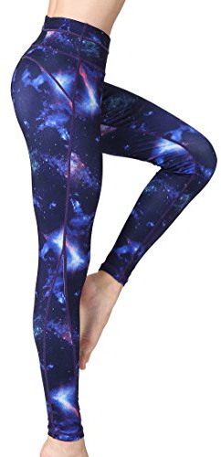 FLYILY Femme Sports Leggings Star Impression Workout Collants Stretch Fitness Yoga Pantalon,S,Bleusky