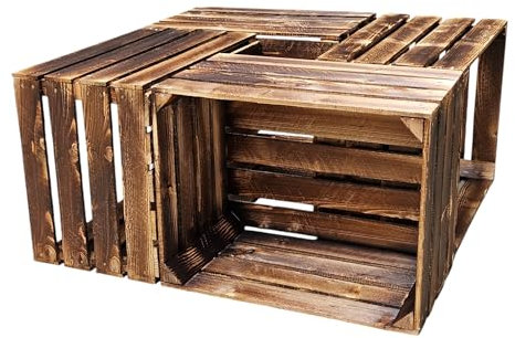 4er Set Holzkisten in verschiedenen Variationen- Ideal als Couchtisch, zur Aufbewahrung oder einfach tolle Dekoration (Geflammt Used)