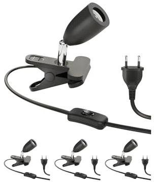 ledscom.de 4x klämlampa LIK, strömbrytare, svart matt, 1x E27 max. 60W