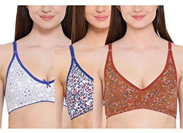 Clovia Dam bomull 3-pack T-shirt BH full täckning BH, flerfärgad, 70C