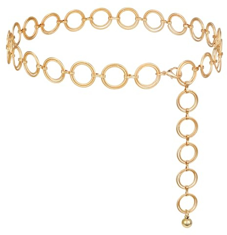 WERFORU Women Metal Link Body Chain Belt Ladies Waist Chain Belts for Jeans Dress, Gold,Fit waist size below 44 inches