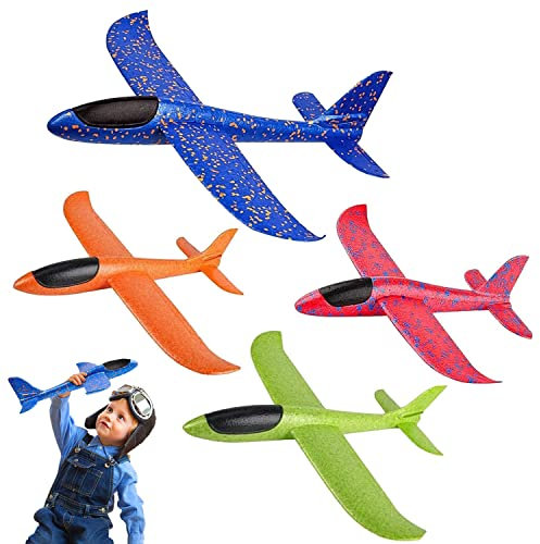PATRICHOR Styropor Flugzeuge Kinder Styroporflieger Flieger - 4 Stück Wurfgleiter, Flugzeug Segelflugzeug Kinder, Flugzeug Spielzeug ab 3-12 Jahre Junge Mädchen Outdoor Spiele