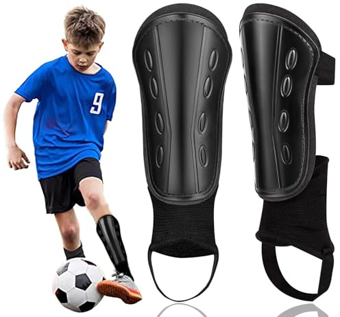 Football Shin Pads for Boys Kids - MMZ Non-Slip Shin Guards with Ankle Protection Footballs Training Equipment for Boys Grils Age 5-12 Youth Adults Soccer Protective Equipment Black (Small)