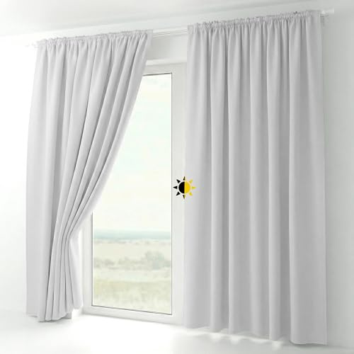 BEAUTEX 2er Set Kräuselband Verdunkelungsvorhang mit U-Band, Gardinen abdunkelnd und Blickdicht (B=300 cm, H=245 cm, Weiß)