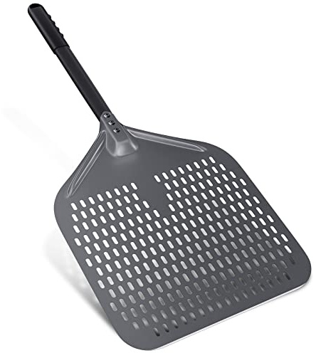 NUTUNI Pala per pizza perforata, 33 x 38,1 cm, professionale in alluminio anodizzato, spatola per pizza commerciale, 76,2 cm
