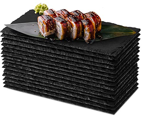 Hoolerry 15 Pcs 8 x 4 Inch Slate Charcuterie Boards Bulk, Mini Slate Cheese Board Black Sushi Platters Individual Stone Serving Tray Plates for Food, Appetizers, Cheese, Meat, Party