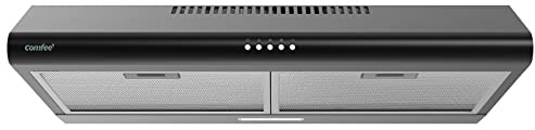 Comfee' Range Hood 30 inch, Under Cabinet Ducted/Ductless Convertible Slim Vent Hood, Durable Stainless Steel Kitchen Stove Hood, 3 Speed Exhaust Fan and 1 LED Lights Range Hood (Black)