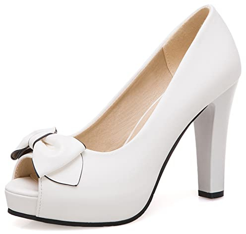 Décolleté con Tacco Largo da Donna, Pompe al Tallone Alto Peep Toe Senza Chiusura Scarpe da Sera con Plateau Beaded Eleganti, Numero 32-43