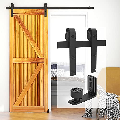 WOLFBIRD 223cm/7.5ft Schiebetürbeschlag Set Schiebetürsystem mit Bodenführung für Einzeltür Türbenutzung Laufschienen für Schiebetüren