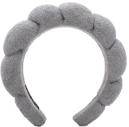 Ycfish Puffy Makeup Headband Spa Headbands for Women Sponge & Terry Towel Cloth Fabric Cute Skincare Headband for Face Washing, Makeup Removal, Shower, Facial Mask (Gray)