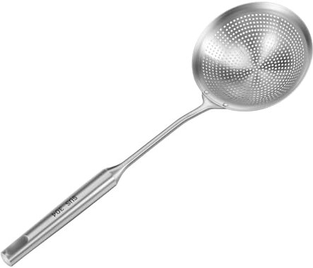 Veciado Stainless Steel Skimmer 42 * 14cm Strainer Colander Ladle Spoon with Comfort Handle and Hanging Holes, Oil Strainer, Slotted Spoon for Kitchen Frying Food