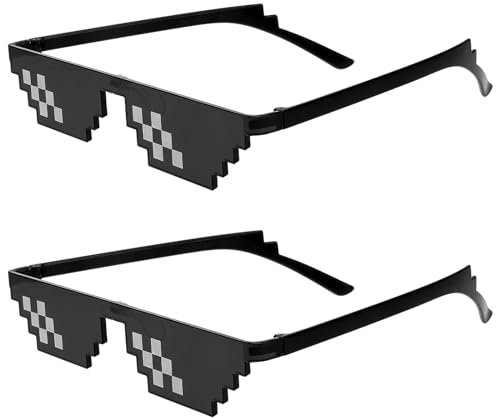 WLLHYF 2-pack Thug Life solglasögon mosaik pixel glasögon fest utklädningsnyanser roliga unisex fotorekvisita för kvinnor män barn, Svart, onesize