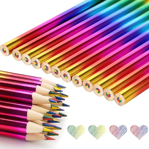XIZAO Colored Pencils for Adult Coloring Books Rainbow Color Pencil Set 12 Pcs 4 Color in 1 Drawing Sketching Pencils Art Supplies for Blending Shading Sketchbook