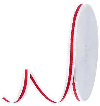 PATIKIL 1cm Nastro in Grosgrain a Righe Bianco Rosso, 22,86m Nastro Artigianale Strisce Tessuto Poliestere Design a Doppia Faccia per Realizzare Confezioni Regalo Decorazioni Natalizie