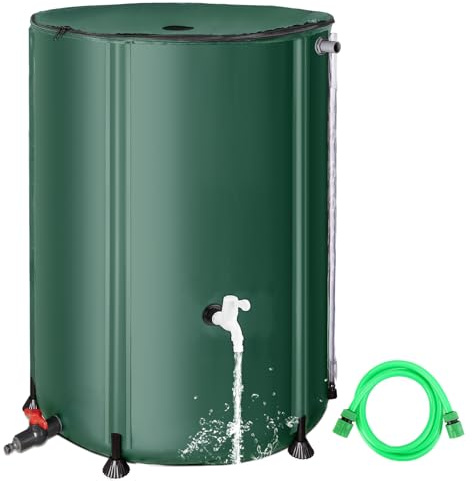 FAMIROSA Barile pieghevole per pioggia da 500 litri, barili d'acqua pieghevoli in PVC per raccogliere l'acqua piovana dalla grondaia, sistema di raccolta dell'acqua portatile con beccuccio per tubo
