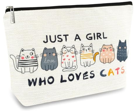 Yuannee Borse per il Trucco con Cerniera,Borsa Cosmetica con Cerniera a Tema Gatto Cartone Animato Borsa Organizer da Viaggio in Cotone Lino per Trucchi Cosmetici Grande Capacità