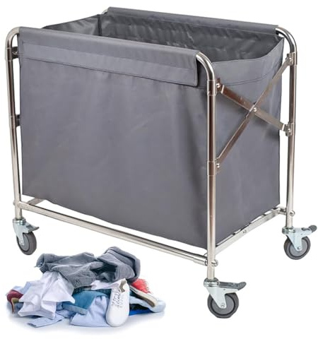 Carro Clasificador de Ropa Plegable, Cesto de Lavandería Comercial para Hotel con Estructura de Acero y Bolsas Extraíbles, Capacidad Total 280 L, Capacidad de Carga 200 Kg/440 Lb(Gray,60x90x88cm)