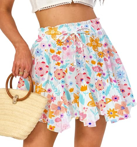 Eisnnu Mujer Mini Falda Volante Gasa Falda Corta Cordón Elástico Cintura y Forro Sexy Floral Leopardo Skater
